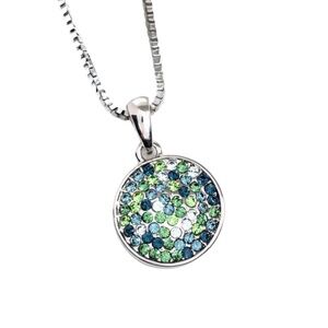 Pave Disk Pendant with Indian Sapphire and Multi Swarovski Crystals